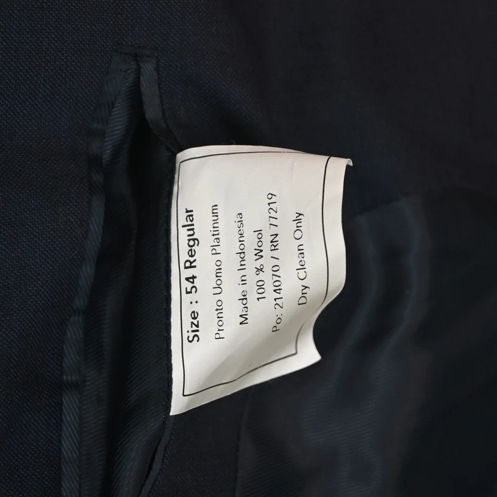 Pronto Uomo 54S 46x30 Blue Sharkskin 100% Wool Mens Jacket Pants Suit